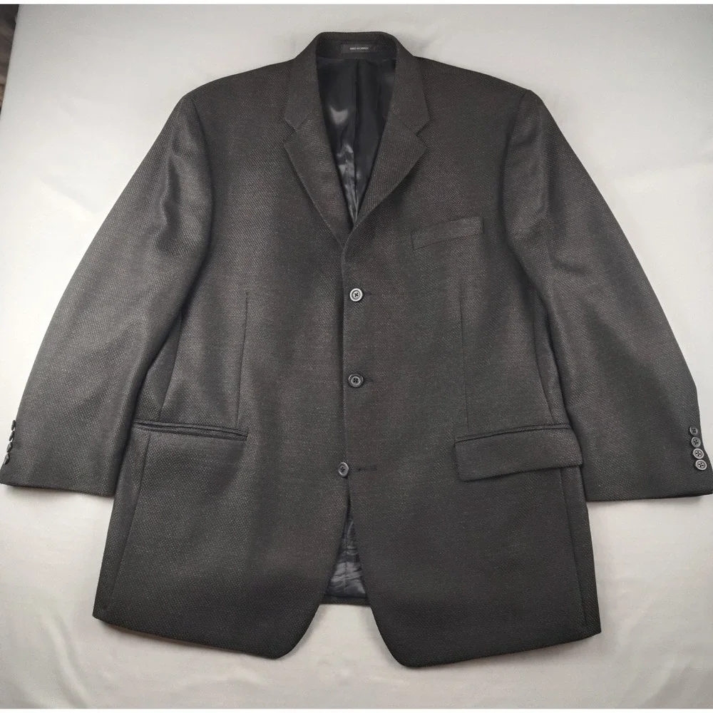 DKNY Mens 46R Sport Coat Blazer Brown Black Birdseye Pure New Wool Textured